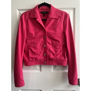 ESCADA Women’s Hot Pink Stretch Moto Bomber Biker Gold Logo Button Jacket Sz 34